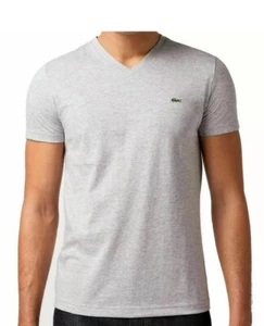 Mens LACOSTE Short Sleeve Gray V-Neck Tee T-Shirt Size 7/XL - Picture 1 of 8