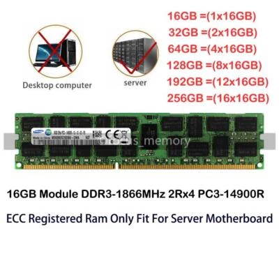 Samsung 16GB 32GB 64GB 128GB 256GB DDR3 1866 MHZ PC3-14900R 2RX4 REG ECC Ram lot - Image 1 of 4