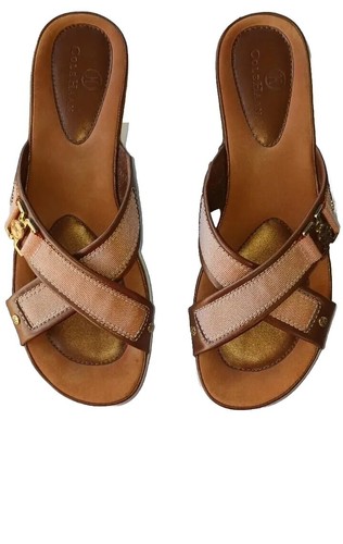 NIKE Scarpe Cole Haan taglia 9 marroni in pelle sandali da donna slides tacco a zeppa B