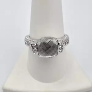 Judith Ripka 925 Sterling Silver Prasiolite Green Amethyst & CZ Ring s 9 *READ* - Picture 1 of 12