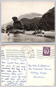c27398 Carreg Bicca Llangranog Cardiganshire Wales  RP postcard 1966 stamp