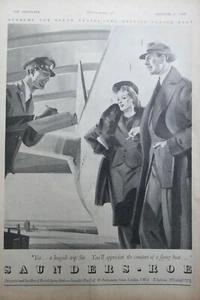 12/1945 PUB SAUNDERS-ROE BRITISH FLYING BOAT HYDRAVION ORIGINAL AD - Imagen 1 de 2