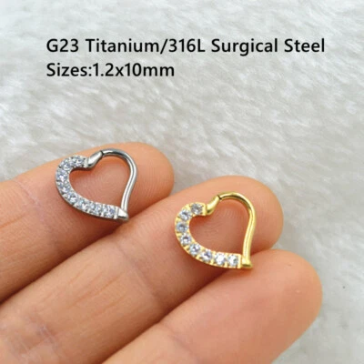 Piercing Daith aro de oreja sin costuras con clicker anillo de tabique nariz corazón 10 un.  Foto 1 de 4
