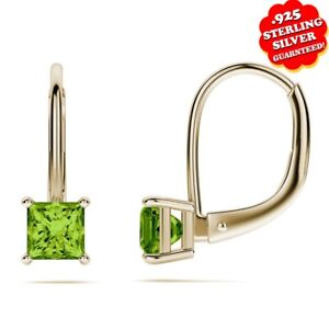2ct Square Princess Peridot 14k  Gold Plated Silver Lever Back Stud Earrings