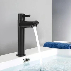 Stainless Steel Single Cold Faucet Black Water Tap for Bathroom Sink 1/2 Inch - Picture 1 of 12
