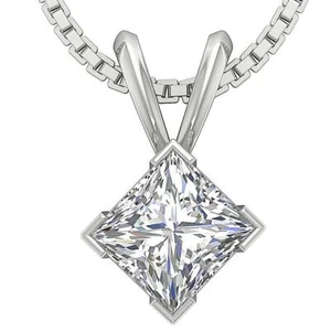 Solitaire Pendant Necklace I2 F 0.70Ct Princess Diamond 14K Solid Gold Prong Set - Picture 1 of 7