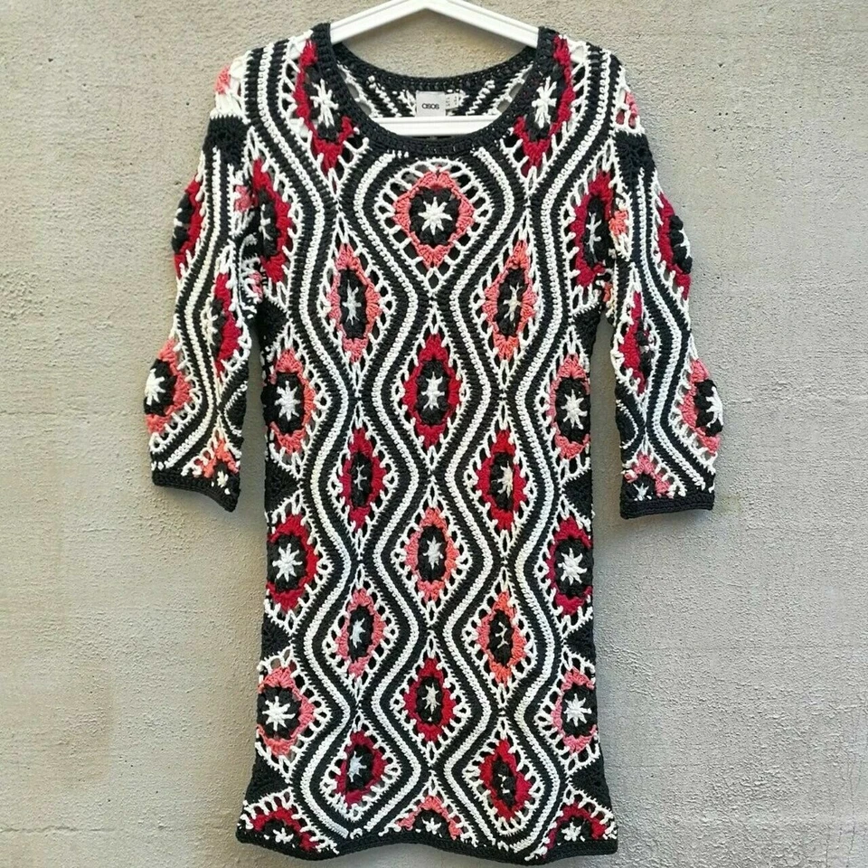 Vestido de mezcla de algodón de crochet tejido a mano con diamantes ASOS S... - Imagen 1 de 4