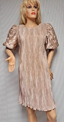 💖Retro  Cattiva By Ann Hobbs    80s    Golden Pleated Cocktail Dress     Size-6 - Image 1 of 4