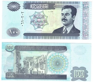 2002 Iraq 100 Dinar Banknote P87 UNC Saddam Hussein - Picture 1 of 1