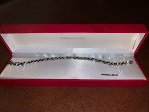 Diamond Accent Platinum-Plated Baguette Style Bracelet New In Box- 7 1/2''