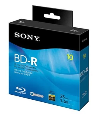 Sony 10Bnr25Rns 6X 25Gb Recordable Blu-Ray Disc 10 Pack Spindle - Image 1 of 2