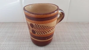 Vintage Handmade Stoneware Pottery Coffee Tea Cup Mug Feather Pattern Folk Art - Picture 1 of 9
