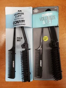 2 Packs of 2: Conair Foldable Teasing Brush + Teasing Comb, Black (R8P6b-3605) - Picture 1 of 2