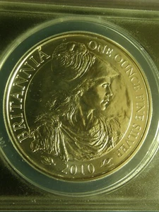 2010 Great Britain 1 oz Silver Britannia ANACS MS70 2 pounds - Picture 1 of 9