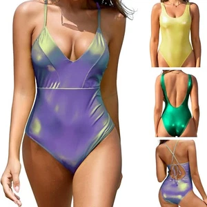 Womens Metallic Shiny Swimming Costume Padded Sexy Shiny Party Bathing Suit - Picture 1 of 28