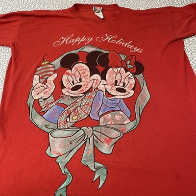 Disney Mickey Unlimited Happy Holidays T-shirt  Huge 2XL / 3XL One Size Tag  Red - Image 1 of 4