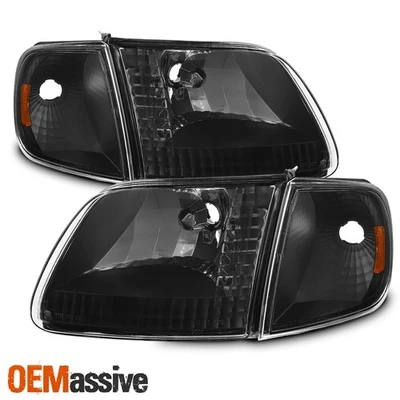 Fit 1997-2003 Ford F150 | 97-02 Expedition Black Bezel Headlights + Corner Light - Image 1 of 4