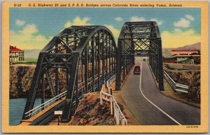 c1940s YUMA, Arizona Postcard "U.S. Highway 80 & SPRR Bridges, Colorado River" - Picture 1 of 2