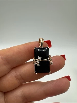 Colgante de ónix negro 14ct oro laminado unido sello 585RG elegante regalo Foto 1 de 4