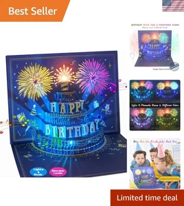 Preciosa Tarjeta de Cumpleaños de Fuegos Artificiales Pop Up 3D con Música y Luces LED, 7.87" X 5.9" - Imagen 1 de 8