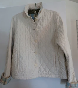 L.L. BEAN SZ. XL IVORY QUILTED-QUILTED PLAID LINED BUTTON FRONT JACKET - Picture 1 of 11