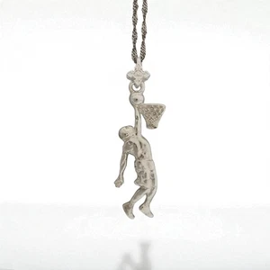 Basketball Pendant – 925 Silver Sports Necklace Featuring Dunk Pose for Players - Picture 1 of 14