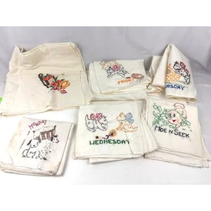 Vintage bestickte Geschirrtücher 6 Stück unvollendet LESEN - Bild 1 von 9