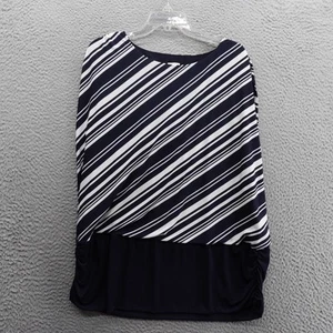 Chico's Striped Tunic Top Size 4 US 20 Navy White Women Stretch Ruched Hem - Picture 1 of 10