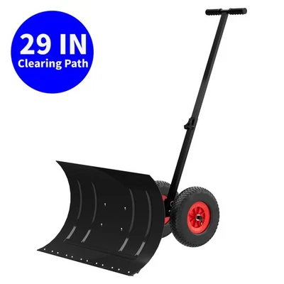 29"W Snow Shovel with Wheels, Heavy Duty Snow Pusher for Driveway & Snow Removal - Image 1 of 4