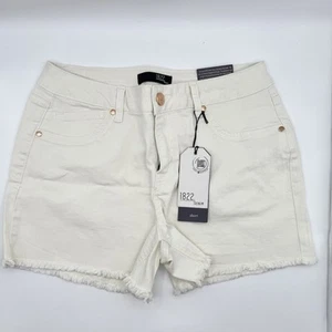 NEW 1822 Women’s Jean Shorts Size 12 Off White Denim Stretch Raw Hem - Picture 1 of 11