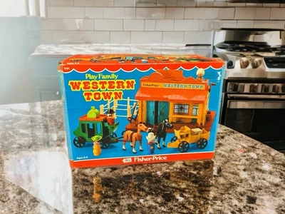 RARE Fisher Price Western Town Playset 1982 Original Box Near Complete Vintage - Image 1 of 4