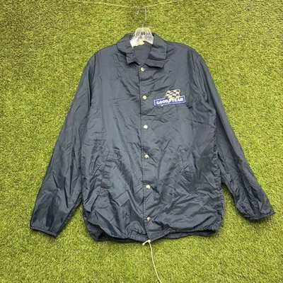 Chaqueta de Carreras Goodyear Años 80 De Colección Para Hombre Mediana EE. UU. Azul Cortavientos Cierre a Presión Foto 1 de 4