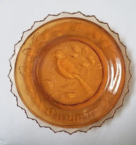 Antique Pressed Glass Pairpoint Cup Plate Cardinal In Amber - Picture 1 of 6