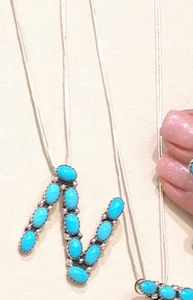 Chaco Canyon Sleeping Beauty Turquoise Initial N Pendant with Chain NWT - Picture 1 of 8