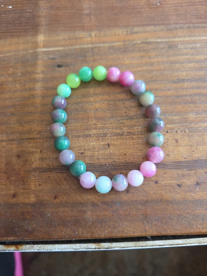 Watermelon Tourmaline Hand Made Elastic Bracelet 7.5 Inch - Image 1 of 1