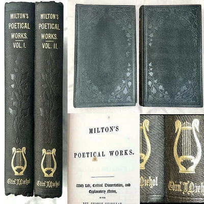 1853 PARADISE LOST & REGAINED JOHN MILTON 2V SET ORIGINAL BIBLE GOD DEVIL OCCULT Foto 1 de 4