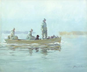 1983 Vintage Druck Bootsfahrt Chesapeake Bay Maryland Meer Ölgemälde Bild Hund - Bild 1 von 3