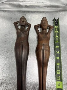 lot of 2 Vintage Alii Folk Art 13” Hand Carved Wooden Naked Lady Nutcracker - Picture 1 of 10