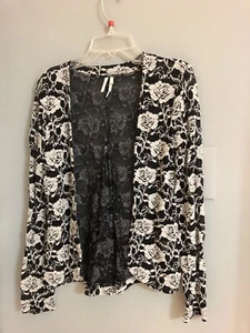 Frenchi Nordstrom Size Small White & Black Lace Open Cropped Cardigan - Picture 1 of 5