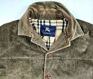 HOT VTG UNISEX BURBERRYS PARKA NOVACHECK LINED OLIVE CORDUROY WOOL Jacket 12 -XL - Picture 1 of 15