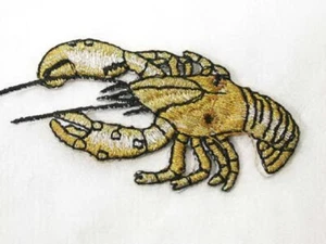 Lobster Embroidered Golden Silver Metallic Iron On Applique - Picture 1 of 1