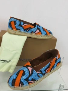 NIB BURBERRY BEACH DORWOOD CANVAS MULTI MONOGRAM PRINT ESPADRILLE FLATS 42 US 9 - Picture 1 of 12
