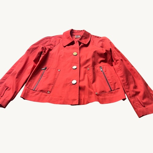 Giacca trench utility Tory Burch taglia 10 arancione papavero curtis bottoni colletto anteriore