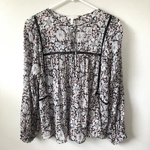 Rebecca Taylor Shirt Womens 4 Lindsay Floral Top Sheer Silk Blend Boho Cottage - Picture 1 of 13