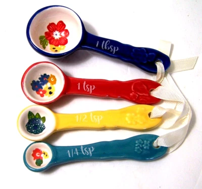 Pioneer Woman Country Farm Ceramic Floral Accented Baking Measuring Spoons NWOT - Image 1 of 4