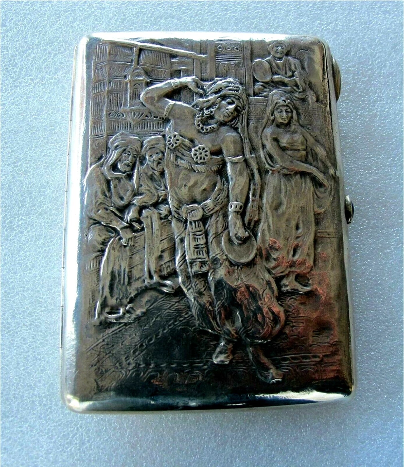 Estuche de cigarrillos de plata rusa Art Nouveau bailarina exótica, Moscú Foto 1 de 4