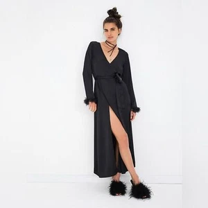 FOR LOVE & LEMONS Floral Trim Robe Black Size XS - Picture 1 of 13