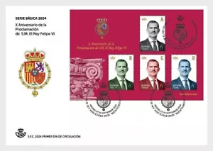 spain 2024 Coronation 10 year H.M. King FELIPE VI 2014 Royalty state ms4v FDC - Picture 1 of 1