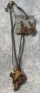 Juego de collar y pendientes griegos Art Deco imitación ámbar dorado forma libre - Imagen 1 de 8