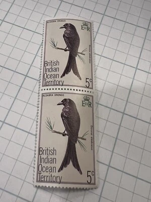 Two (2) BRITISH INDIAN OCEAN TERRITORY POSTAGE STAMPS ALDABRA DRONGO 5 - Image 1 of 3